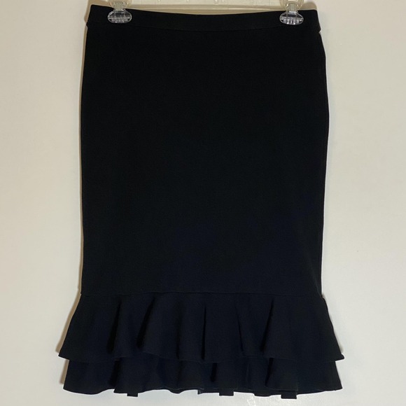 Source Unknown Dresses & Skirts - C EST 1946 Skirt Womens Medium Black Ruffle Hem Knit Pencil Midi Pull On